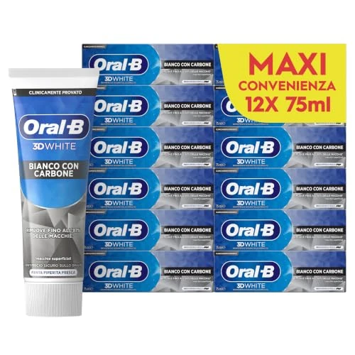 Offerta a tempo: Oral-B Dentifricio Sbiancante 3D White con Carbone Denti Bianchi, 12x75 - 38% da 23.99 € a 14.99 €