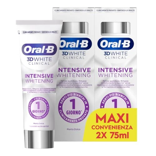 Offerta a tempo: Oral-B Dentifricio Sbiancante 3D White Clinical, Denti Più Bianchi, 2x75ml - 30% da 8.59 € a 5.99 €