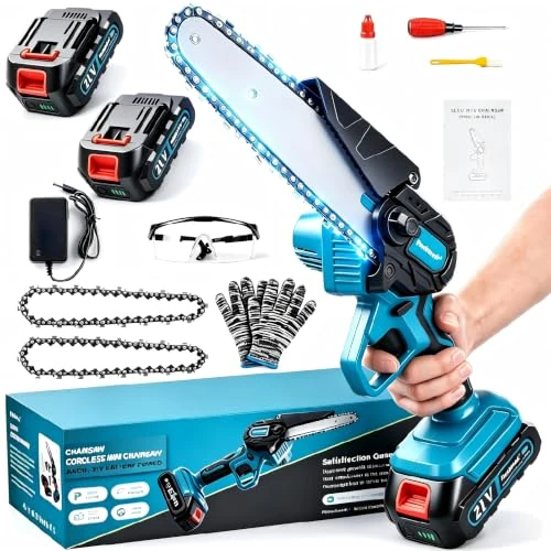Offerta a tempo: Mini Motosega a Batteria 6 Pollici, 1000W Motore Brushless, Motosega Elettrica per Potatura con 4000mAh Batterie Alta Capacità, 2 Catene e Blocco di Sicurezza per il Taglio Del Legno e Giardinaggio - 0.00% da 59.99 € a 59.99 €