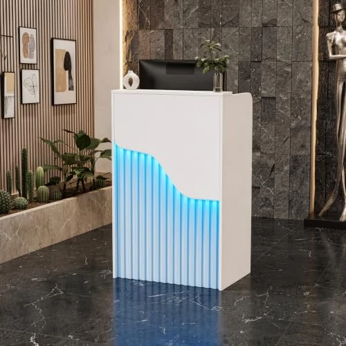 Offerta a tempo: MSFE Banco Reception con LED Luce Compatto Bancone Reception Ufficio Con Cassetti con serratura Bancone Vendita Bancone Cassa Piccolo Mobili per reception per Hotel,Ufficio,Centro Estetico - 0.00% da 149.99 € a 149.99 €