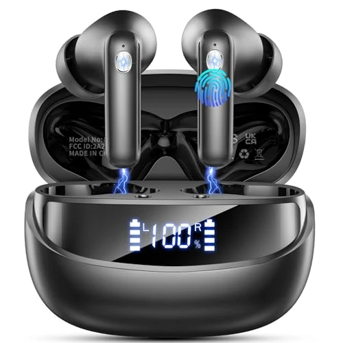 Offerta a tempo: Nuovo Cuffie Bluetooth 5.4, Auricolari Bluetooth Stereo HiFi Con 4 ENC Microfoni Anti-Rumore, Durata 50 Ore Cuffiette In Ear, Impermeabili IP7 Cuffie Senza Fili, Cuffiette Touch Control, LED-Display - 72% da 89.99 € a 24.99 €