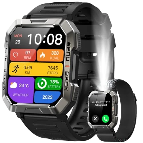 Offerta a tempo: IOWODO Smartwatch Uomo con Torcia LED e Bussola, Batteria 900mAh 30 Giorni - 60% da 99.99 € a 39.99 €