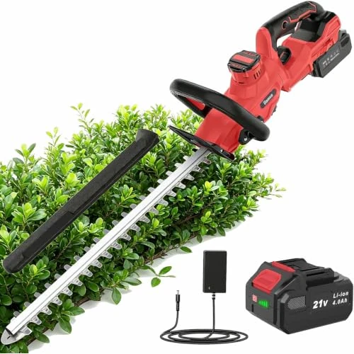 Oferta limitada: Cortasetos a Batería 21V con Batería de 4,0 Ah, Cuchilla de Doble Acción de 51 cm, Capacidad de Corte de 16 mm, Empuñadura Giratoria de 180°, Cortasetos Eléctrico sin Cable para Setos y Arbustos de 119.99 € a 83.99 € (ahorro 30%)