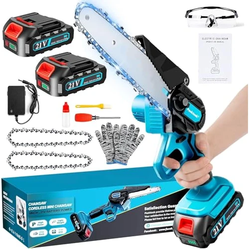 Offerta a tempo: Mini Motosega a Batteria per Potatura, 1000W Motore Brushless, 6 Pollici Motosega Elettrica con 2*2000mAh Batterie di grande capacità, 2 Catene e Blocco di sicurezza per il Taglio Del Legno e Giardini - 25% da 59.99 € a 45.12 €