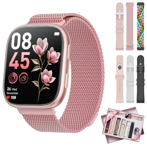 Offerta a tempo: Mingtawn Smartwatch Donna, 7 Cinturini—Regalo Perfetto Donna, 1,83'' Orologio Smartwatch Chiamate Bluetooth, Smart Watch con 100+ modalità Sportive/Sonno/Cardiofrequenzimetro/SpO2 per Android iOS - 71% da 149.99 € a 42.99 €