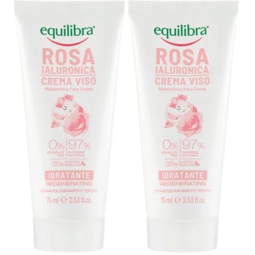 Offerta a tempo: Equilibra Viso, Rosa Ialuronica Crema Viso Idratante a Base di Estratto di Rosa Damascena e Acido Ialuronico, Idratante, Assorbimento Rapido, Non Unge, 75 ml (Confezione da 2) - 76% da 17.98 € a 4.40 €