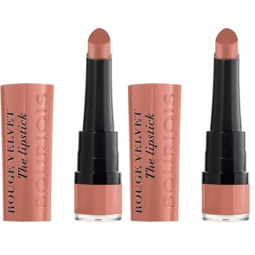 Offerta a tempo: Bourjois - Rouge Velvet The Lipstick - Rossetto Opaco a Lunga Tenuta in Stick - 01 Hey Nude - 2.4 g (Confezione da 2) - 47% da 21.72 € a 11.60 €