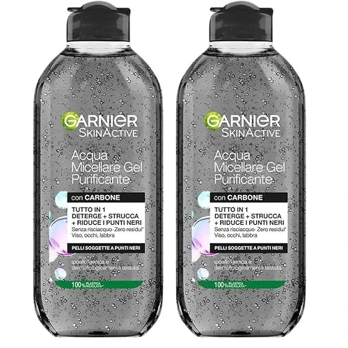 Offerta a tempo: Garnier SkinActive Acqua Micellare Gel Purificante con Carbone, Detergente e Opacizzante, Per Tutti i Tipi di Pelle, Senza Risciacquo, Formula Vegana, 400 ml (Confezione da 2) - 37% da 10.98 € a 6.90 €