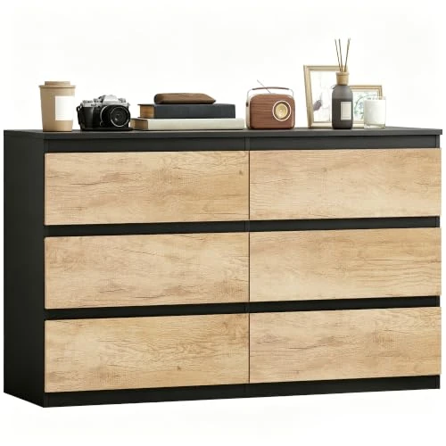 Offerta a tempo: HOMCOM Cassettiera Camera da Letto 6 Cassetti, Comò Camera da Letto in Legno con Piedini Antiscivolo, per Soggiorno, Sala da Pranzo e Corridoio, 120x39x75 cm, Nero Rovere - 0.00% da 154.95 € a 154.95 €