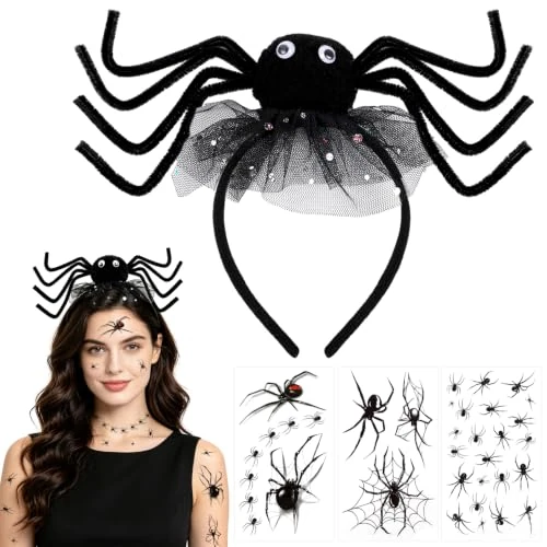 Offerta a tempo: SULOLI Cerchietto Halloween da Ragno,Accessori Fascia e Tatuaggi Temporanei | per Carnevale Halloween Cosplay Feste - 11% da 8.99 € a 7.99 €