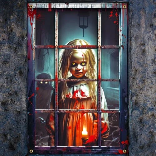 Offerta a tempo: SULOLI Halloween Decorazioni Finestre,80 x 120cm Tende Horror Addobbi Casa | Decorazioni Spaventose di Halloween per Interni ed Esterni,Porta,Finestra - 0.00% da 8.99 € a 8.99 €