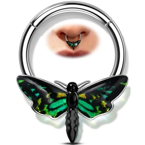 Offerta a tempo: OUFER Halloween 16G Piercing Septum Falena Verde Orecchino Septum Acciaio Inossidabile 316L, Daith Piercing Argento 10 mm, Orecchini Helix Clicker per Donna - 53% da 16.99 € a 7.99 €