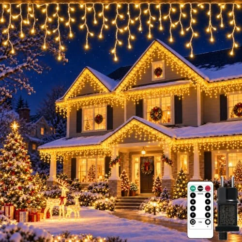 Offerta a tempo: Luci Natale Esterno 12.5M 240 LED, Catena luminosa LED con Timer 8 Modi | Tenda luminosa per esterni, luce bianca calda, IP44, impermeabile, per interni ed esterni, finestre, feste, bordo del tetto - 34% da 28.99 € a 18.99 €