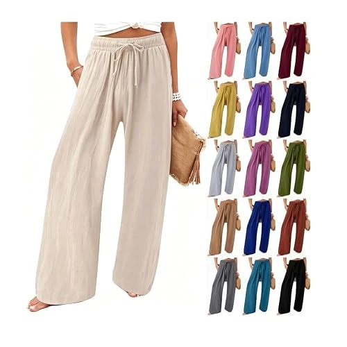 Offerta a tempo: szvbofueck Pantaloni da Donna A Gamba Larga, Palazzo A Vita Alta, Casual Larghi Leggeri con Coulisse, Morbidi E Leggeri con Elastico, con Tasche Laterali, da Salotto, Spiaggia, Viaggi, Vacanze 1 - 0.00% da 25.98 € a 25.98 €