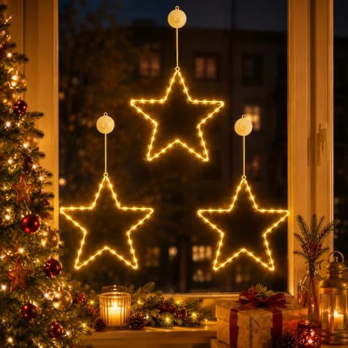 Offre limitée : Décoration Lumineuse Fenêtre, 3 Pièces Étoile de Noël Lumineuse LED à Piles | guirlande lumineuse étoilée avec 20 LED blanc chaud, minuterie 6H, idéale pour Noël intérieur et extérieur de 22.99 € à 24.99 € (-8.70% de remise)