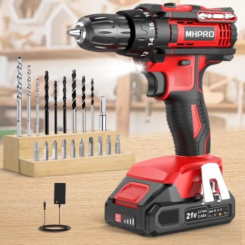 Offerta a tempo: MHPRO Trapano Avvitatore a Batteria 21 V, 42 Nm, con 1 Batteria da 2,0 Ah - 5% da 49.99 € a 47.49 €