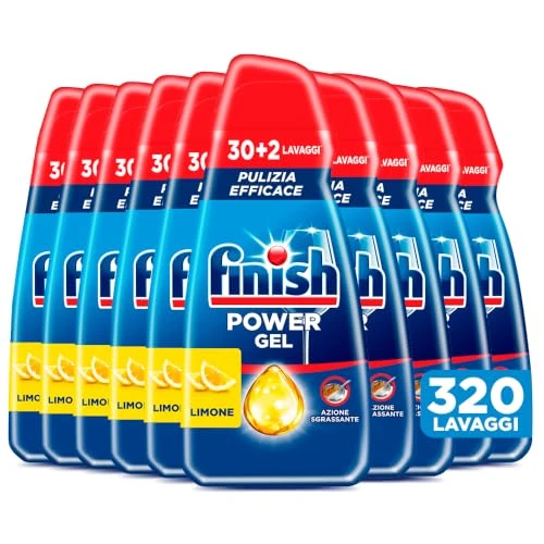 Offerta a tempo: Finish Power Gel, Detersivo per Lavastoviglie Liquido, 320 lavaggi, 10 confezioni da 30+2 lavaggi, Limone, Pulizia Efficace, Azione Sgrassante - 28% da 55.90 € a 39.99 €