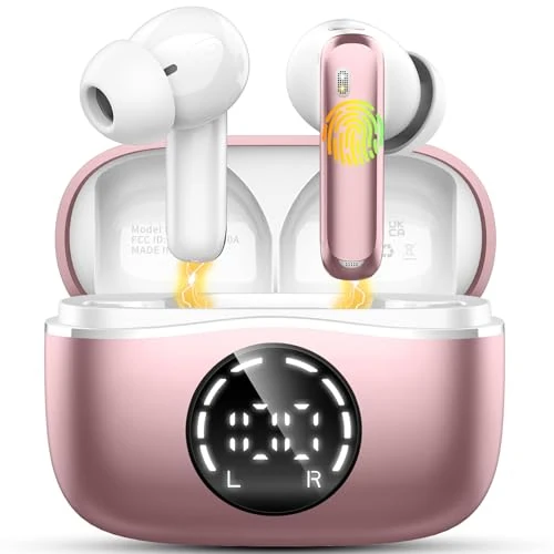 Offerta a tempo: 2026 Cuffie Bluetooth 5.4, Auricolari Bluetooth Stereo HiFi Con 4 ENC Microfoni Anti-Rumore, Durata 50 Ore Cuffiette In Ear, Cuffiette Touch Control, Impermeabili IP7 Cuffie Senza Fili, LED-Display - 72% da 89.99 € a 24.99 €