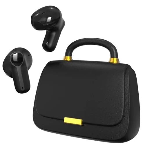 Tijdelijke aanbieding: ANCwear Zwarte draadloze oordopjes voor meisjes, stille luxe handtas oordopjes met mini-portemonnee oplaadhoesje, doe-het-zelf stickers, Bluetooth 5.3, 22H batterijduur, chique cadeau oordopjes voor van 89.99 € naar 89.99 € (0.00% k