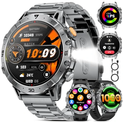Oferta limitada: LIGE Reloj Inteligente Hombre con 1000 mAh/Linterna/Llamada Bluetooth, 1,7'' Smartwatch Militar con 110+ Modos Deportivos, IP68 Impermeable, Frecuencia Cardíaca, Android iOS, 3 Pulseras de 69.99 € a 69.99 € (ahorro 0.00%)