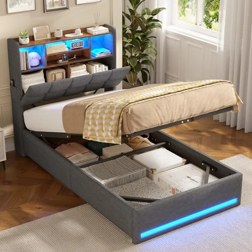 Offerta a tempo: AOGLLATI Letto Singolo con Contenitore 90x200 cm con Sollevamento Idraulico - 0.00% da 139.99 € a 139.99 €