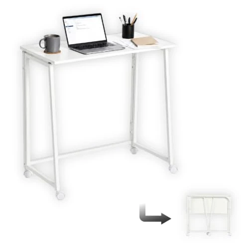 Offerta a tempo: MEUBLE COSY Scrivania per Computer Pieghevole Postazione di Lavoro per Ufficio, Studio, Piccoli Spazi, Facile da Montare, Struttura in Metallo, Bianco, 80x44x74cm - 0.00% da 59.99 € a 59.99 €