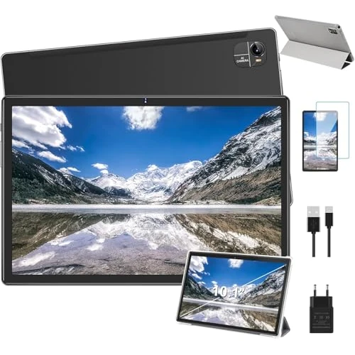 Offerta a tempo: Neueste Tablet 10 Pollici Android, Octa-Core 2.0GHz, 5G+2.4G Wi-Fi, Bluetooth 5.0, 4GB RAM + 64GB ROM (TF 128GB), Batteria 8000mAh, GMS Certification, Widevine L1, Type-C, Tablet con Custodia - Nero - 38% da 129.99 € a 79.99 €