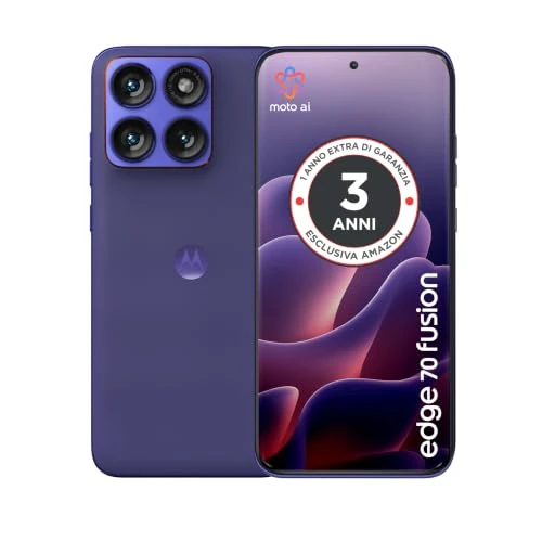 Offerta a tempo: Moto edge 70 fusion con 3 anni di garanzia (24(8+8+8)/256GB, 50MP+13MP+flicker cam, selfie 32MP, TurboPower 68W, 5100mAh, Display 6.78" Super HD Extreme AMOLED 144Hz, IP68/69, Android 16) Orient Blue - 0.00% da 299.90 € a 299.90 €