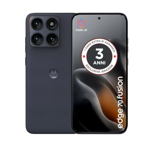 Offerta a tempo: Motor edge 70 fusion con 3 anni di garanzia (24(8+8+8)/256GB, 50MP+13MP+flicker cam, selfie 32MP, TurboPower 68W, 5100mAh, Display 6.78" Super HD Extreme AMOLED 144Hz, IP68/69, Android 16) Silhouette - 0.00% da 299.90 € a 299.90 €