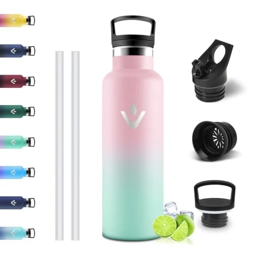 Oferta limitada: Motswedi Botella Agua acero Inoxidable, 750 ml Libre de BPA, Botella Termica, Con Pajita y 2 Tapas, Cantimplora, 18/8 Acero Inoxidable, Cantimplora Isotermica, Rosa & Verde Azulado de 20.28 € a 10.99 € (ahorro 45.81%)