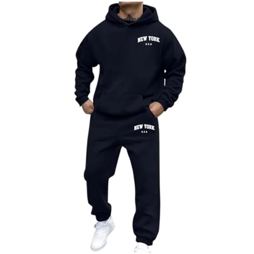 Offerta a tempo: Lvnsdknerse Tuta Uomo Completa Invernale, Tute da Ginnastica da Uomo con Cappuccio Tuta Felpata Cotone Felpa Sportiva e Pantaloni Sportivi Completo Palestra Invernali Casual - 0.00% da 24.98 € a 24.98 €