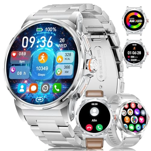 Offerta a tempo: LIGE Smartwatch Uomo Con 3 Cinturini/1.43" AMOLED/400mAh, Orologio Con Chiamata Bluetooth, 24/7 Cardiofrequenzimetro SpO2, IP68 Impermeabile 124 Modalità Sportive Per Android iOS,SML6-S - 38% da 59.00 € a 36.66 €