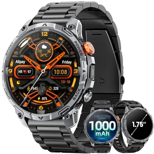 Oferta limitada: Haulvean Reloj Inteligente Hombree Militares,1000 mAh Smartwatch, Dos Correas, Pantalla HD 1,75", Linterna LED, 100＋Modos Deportivos, Salud Monitorizada, Llamadas Bluetooth para iOS Android (Negro) de 129.99 € a 129.99 € (ahorro 0.00%)