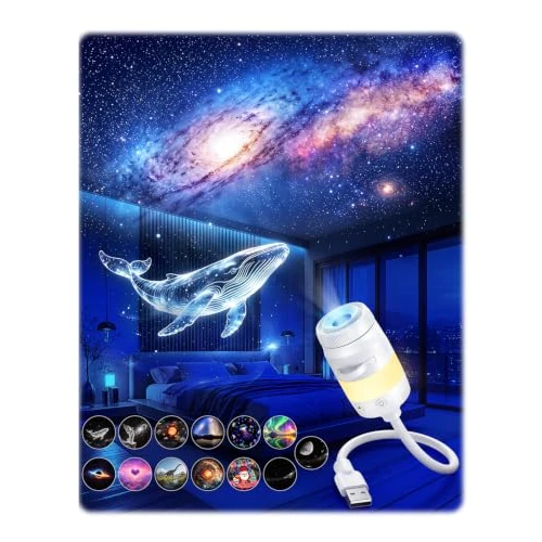 Oferta limitada: Tyreses 2-In-1 Proyector Estrellas y Lampara de Noche,Proyector Galaxia | LED Lampara Estrellas con 4 Películas Vidrio HD + 9 Películas Color,Rotación de 360°,para Habitación Niños Adultos Decoración de 32.99 € a 30.99 € (ahorro 6%)