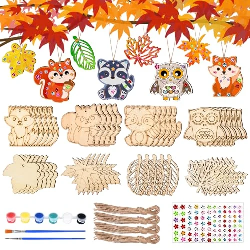 Offerta a tempo: Aragallant 40 Pezzi Artigianato Autunnale per Bambini, Foglie e Animali in Legno, Kit Fai Da Te Lavoretti Creativi Fall Decor, Regali per Ragazze, Compleanno dei Bambini, Natale - 43% da 18.99 € a 10.81 €