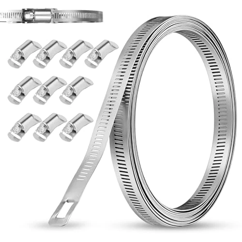 Offerta a tempo: VINATO 5M Fascette Stringitubo Regolabili in Acciaio Inox, Fascette Metalliche Set con 10 Pezzi Morsetti Tubo, per Tubi dell’Acqua, Giardinaggio, Automobilistico, Domestici - 0.00% da 10.99 € a 10.99 €