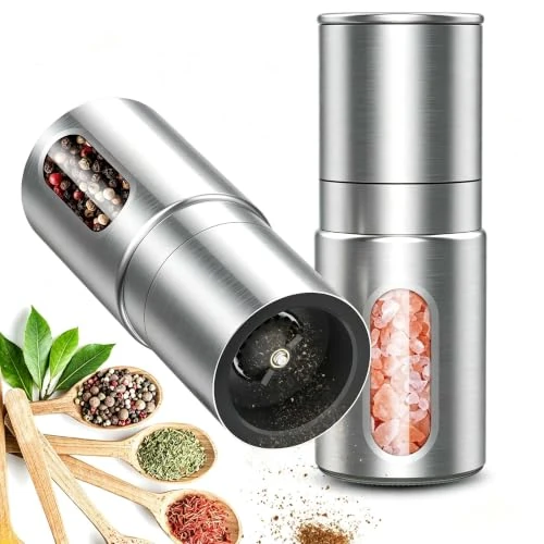 Offerta a tempo: KitchenBoss Macina Sale e Pepe 150 ml Inossidabile 2Set | Sale Macina Pepe con Nucleo in Ceramica per Sale, Pepe, Peperoncino (Vuota) - 0.00% da 16.99 € a 16.99 €