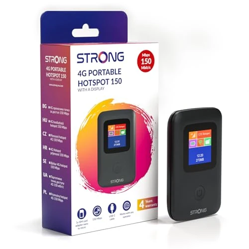 Offerta a tempo: STRONG Saponetta WiFi 4G LTE con SIM, Router WiFi Portatile CAT4 150 Mbps | Display a Colori, Hotspot WiFi per Viaggi e Lavoro Mobile, Condivide 4G con 10 Dispositivi, Batteria 2100 mAh & USB-C - 36% da 65.99 € a 42.33 €