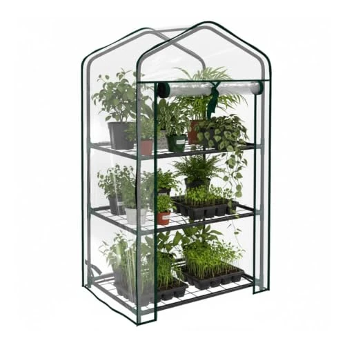 Offerta a tempo: Baroni Home Serra da Giardino con Copertura in PVC Trasparente, Telaio in Acciaio Resistente, Porta Avvolgibile con Cerniera, Protezione da Pioggia, Vento e Uccelli (3 Ripiani) - 64% da 69.99 € a 25.49 €