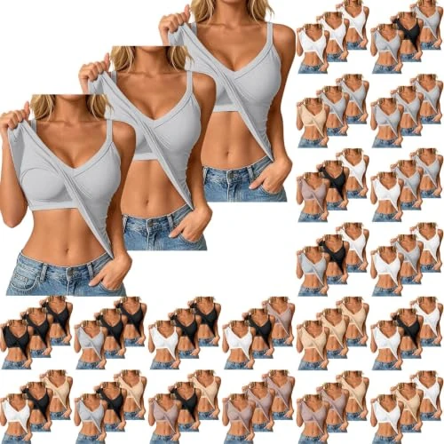 Offerta a tempo: 3 Pezzi Canotta Donna Estive Canottiera Cotone con Reggiseno Incorporato - 0.00% da 19.99 € a 19.99 €