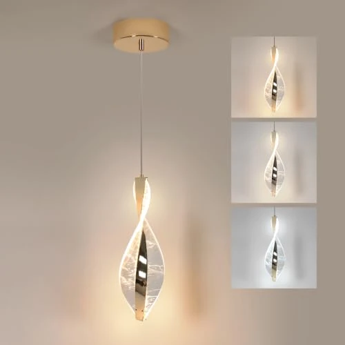 Offerta a tempo: Comely Lampade a Sospensione LED 12W Spirale con Foglia Oro Acrylic | Moderno Disegno 3000K/4500K/6500K Cavo Regolabile Illuminazione a Sospensione per Cucina Isola Camera da Letto - 0.00% da 35.99 € a 35.99 €