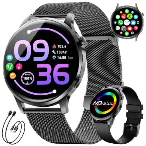Zeitlich begrenztes Angebot: LIGE Smartwatch Damen, 1,32‘’ AMOLED Display, Ultra-dünne Fitnessuhr mit 2 Armbändern & 2 Ladekabeln,116 Sportmodi, IP68 Wasserdicht Sportuhr für Android iOS, FV23-F von 65.99 € auf 39.90 € (40% Rabatt)