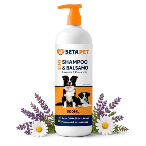 Offerta a tempo: SetaPet - Shampoo e Balsamo 2 in 1 per Cani e Gatti 500ml, con Lavanda e Camomilla, Detergente e Districante per Pelo Morbido e Facile da Pettinare, Formula Delicata con Dosatrice - 0.00% da 19.99 € a 19.99 €