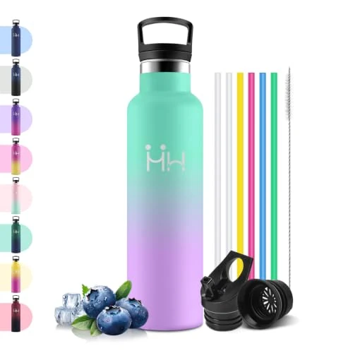 Offerta a tempo: Motswedi Borraccia Termica 750 ml, con Cannuccia, Borracce Termiche, Acciaio Inox, 12h di Bevanda Calda e 24h di Bevanda Fredda, Bottiglia Termica, per Sport, Palestra, Yoga, Verde lago & Viola chiaro - 0.00% da 17.69 € a 17.69 €