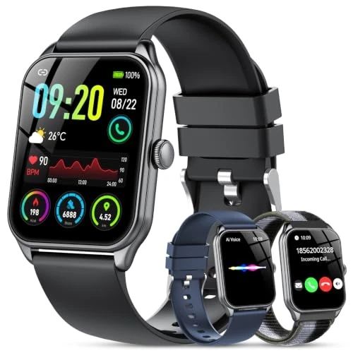 Zeitlich begrenztes Angebot: IKT Smartwatch Damen Herren, 1.83" HD Smart Watch, 120+ Modi, Fitness Tracker mit Bluetooth Telefonie, IP68 Schrittzähler Uhr mit bis zu 30 Tage Standby für iOS und Android, 3 Armbänder, Schwarz von 37.99 € auf 28.49 € (25% Ra