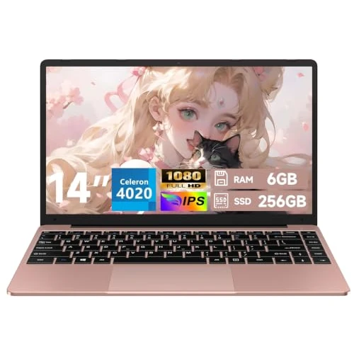 Offerta a tempo: PC Portatile 14 Pollici Notebook Win 11 Computer 256GB 1080P- Oro rosa - 62% da 599.99 € a 229.99 €