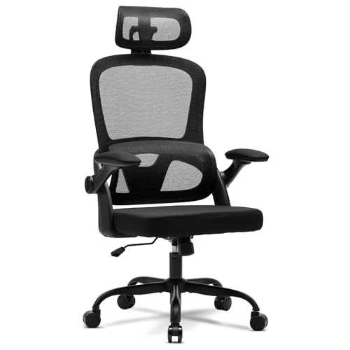 Offerta a tempo: Magic Life Sedia da ufficio ergonomica con cuscino elastico, schienale in rete traspirante, braccioli pieghevoli, supporto lombare, altezza regolabile, sedia da scrivania per ufficio e casa - 0.00% da 139.99 € a 139.99 €