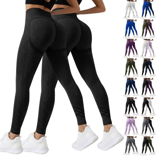 Offerta a tempo: Fccrian 2 Leggins Donna Pantaloni Yoga Sportivi A Vita Alta Tinta Unita Leggins Push Up Fitness Pantaloni Yoga Controllo della Pancia Elastici Morbido per Sportivi O Casual Gamba Dritta Pants - 0.00% da 19.98 € a 19.98 €