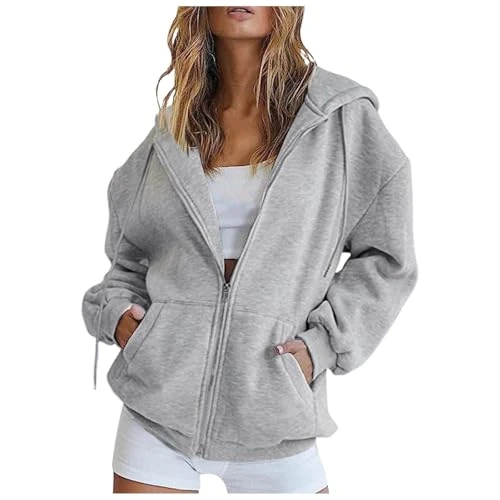 Offerta a tempo: Felpa Donna con Zip e Cappuccio, Felpe Sportiva Giacca Leggera Hoodie da Autunno Invernale Manica Cotone Lunga Sweatshirt Aperto con Tasche Felpe Casual Classico Tinta Unita per Fitness Jogging Yoga - 0.00% da 19.98 € a 19.98 €