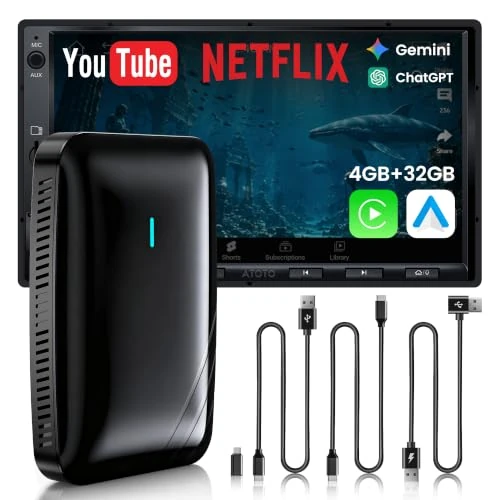 Offerta a tempo: ATOTODIRECT Adattatore CarPlay Wireless Android Auto, AI Box Video 3 in 1 per Cavo OEM CP/AA, Doppio WiFi e Hub Bluetooth IoT, per Netflix/YouTube/TikTok/TF Scheda, DriveChat AI Voice, CB4B - 25% da 159.99 € a 119.98 €